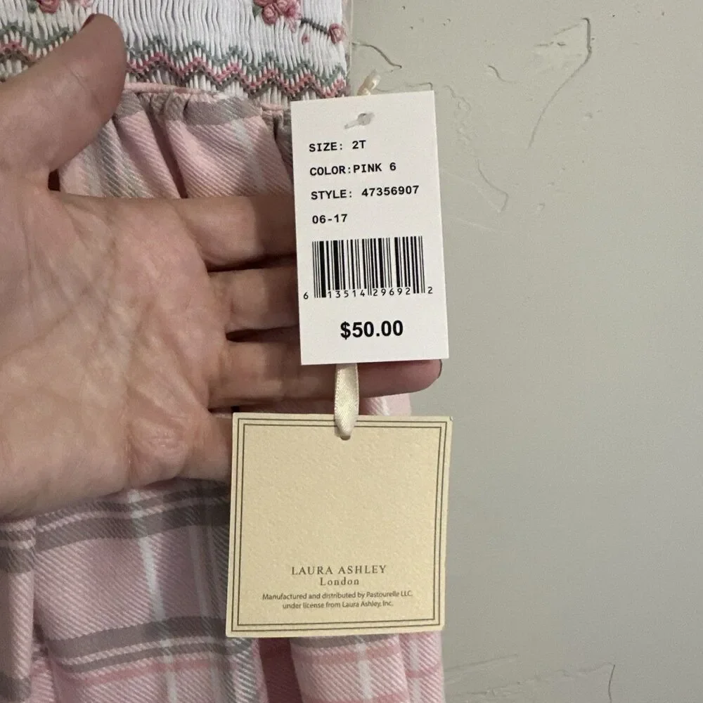 Laura Ashley Pink and Gray Plaid Smocked Dress